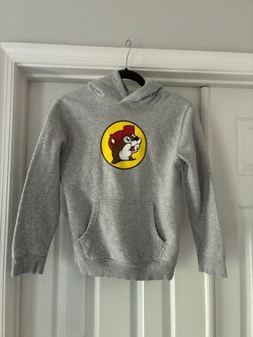 Gray Kids Hoodie with Buc-ee's Beaver Logo - Casual Pullover Sweatshirt